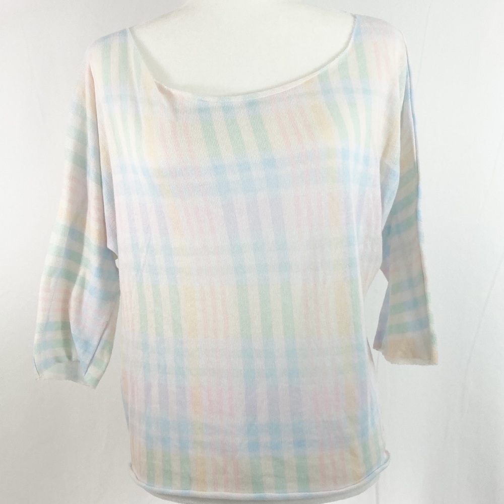 Wildfox Lightweight Gingham Plaid Pastel Raw Hem Top Size L